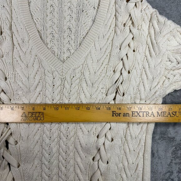 Zara Cream Cable Knit Sweater Lace Up Ribbon Detail Long Sleeve Chunky Preppy S - Picture 8 of 9